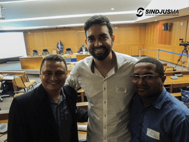 O diretor de Assuntos Previdenciários do Sindjus-MA, Gleydson Mendes; o diretor de Mobilização Pedro Davi Araújo e o vice-presidente do Sindicato, George Ferreira