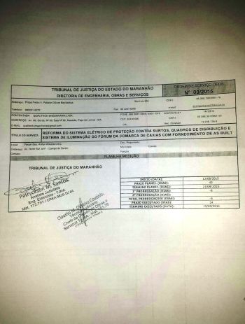 Ordem de serviço apresenta os prazos: inicio dia 12 de agosto e término dia 15 de setembro.