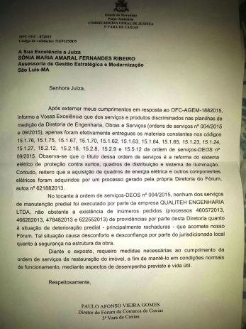 O diretor Paulo Afonso em ofício anuncia a não aquisição de parte do material e dos serviços não realizados.