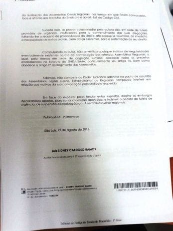 Em sua decisão o magistrado assegura que não há motivação para suspensão da Assembleia Geral regional.