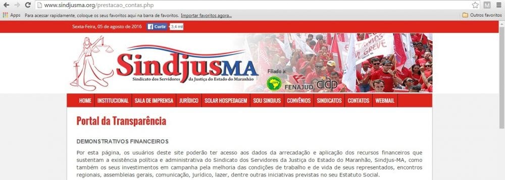 O SINDJUS-MA disponibiliza há anos a sua prestação de conta on line.