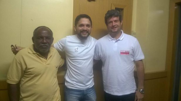 Joel Nascimento (CTB), Artur Araújo Filho (SINDJUS/MA) e Saulo Arcangeli (Conlutas) durante o programa Questão de Justiça.