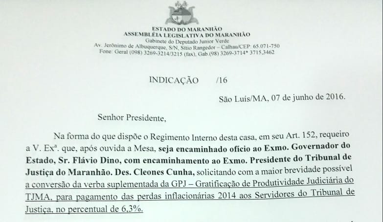 A pedido dos servidores, o SINDJUS-MA esclareceu o termo correto no documento para indicação de envio de ofício.